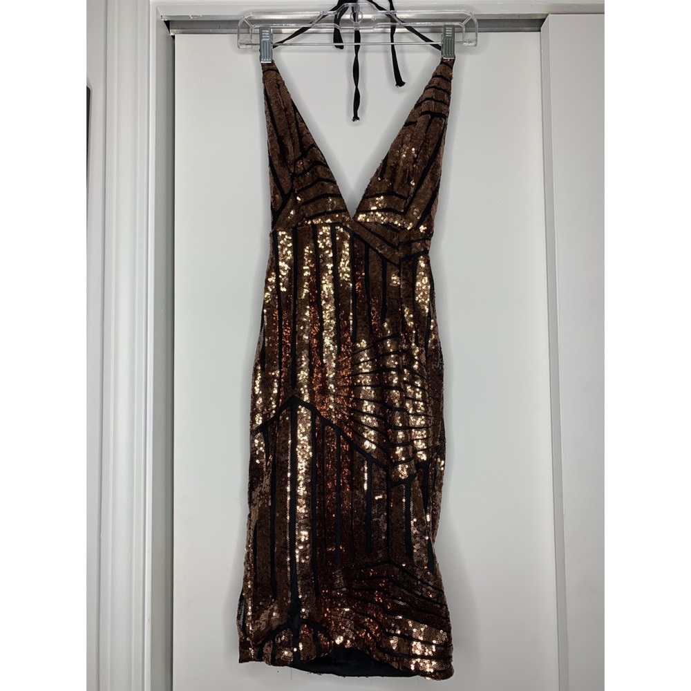 Bronze sequin cocktail dress